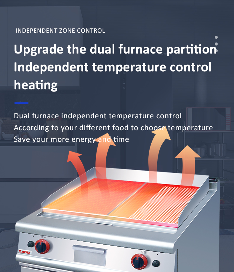 gas griddle with 2/3 plat 1/3 grooved with oven