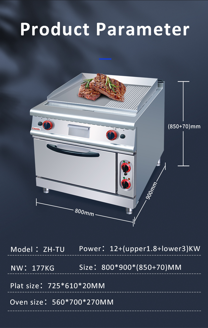 gas griddle with 2/3 plat 1/3 grooved with oven